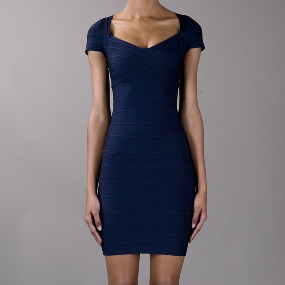 Herve Leger Short-Sleeve Bandage Dress